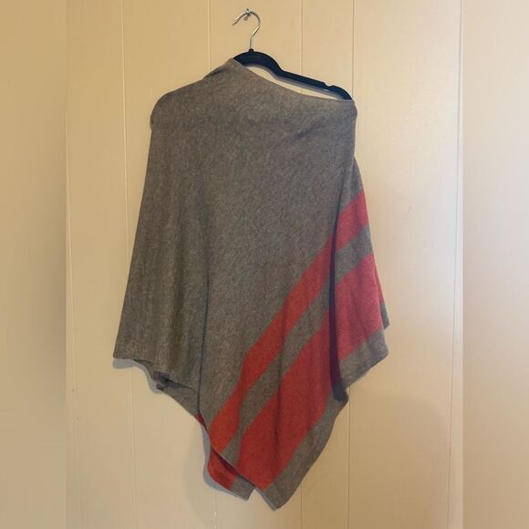 CASHMERE Wool Blend poncho CELESTE Women Brown and orange Shawl Luxury - Picture 2 of 3